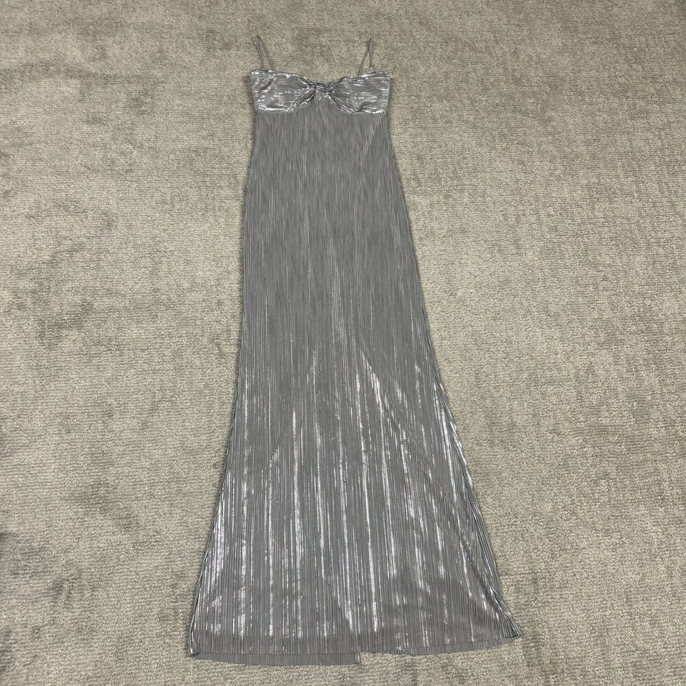 Lovers + Friends Mya Maxi Gown Womens Small Silver Shiny Long Formal Dress New